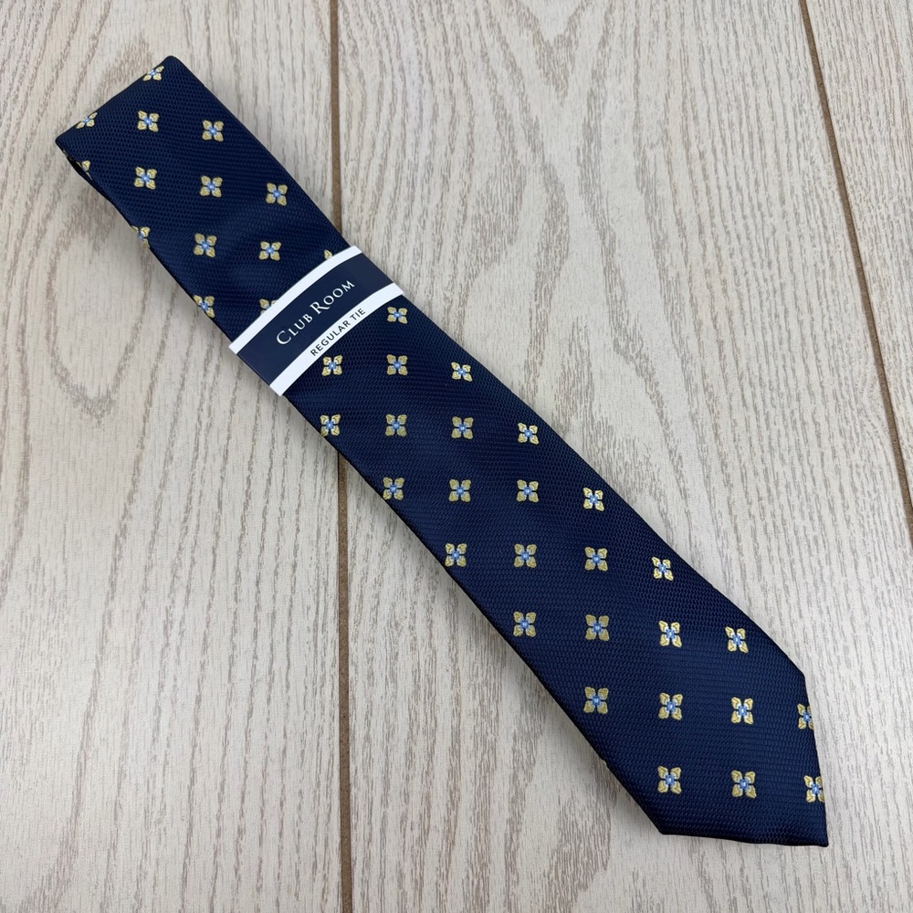 782 Club Room Men's Tie Pearl Neat 700 Yellow & Navy Blue $55 Polyester